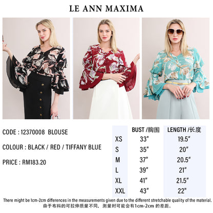 Floral Bias Sleeve Elastic Waist Front Button Blouse