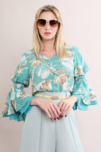 Floral Flare Sleeve Blouse