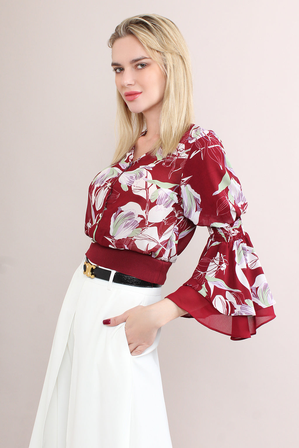 Floral Flare Sleeve Blouse
