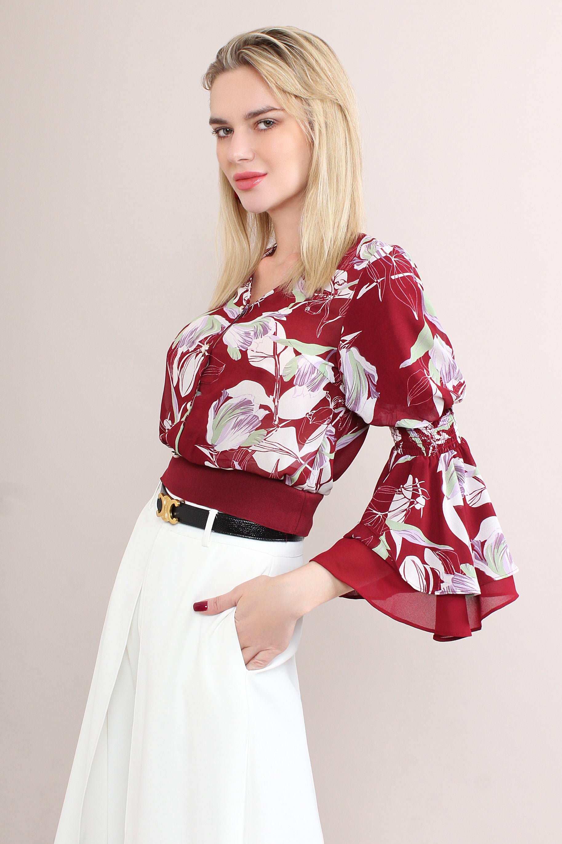 Floral Flare Sleeve Blouse