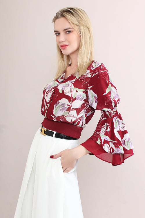 Floral Flare Sleeve Blouse
