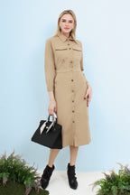 Button Down Utility Midi Dress