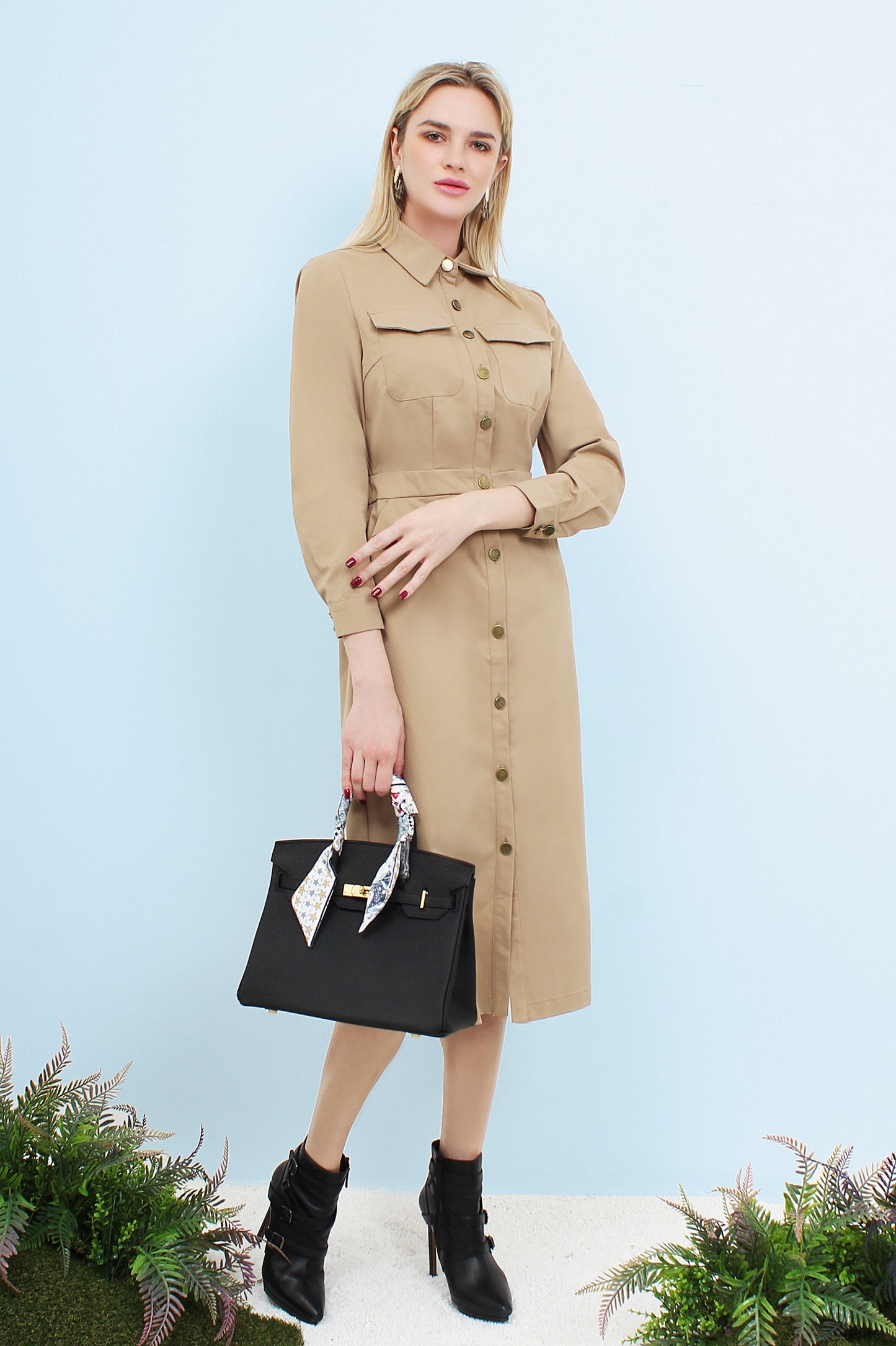 Military Front Button Trench Dress