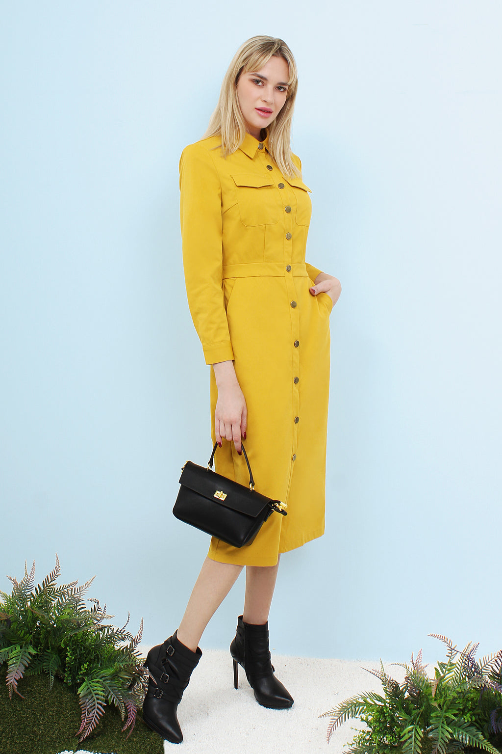 Button Down Utility Midi Dress