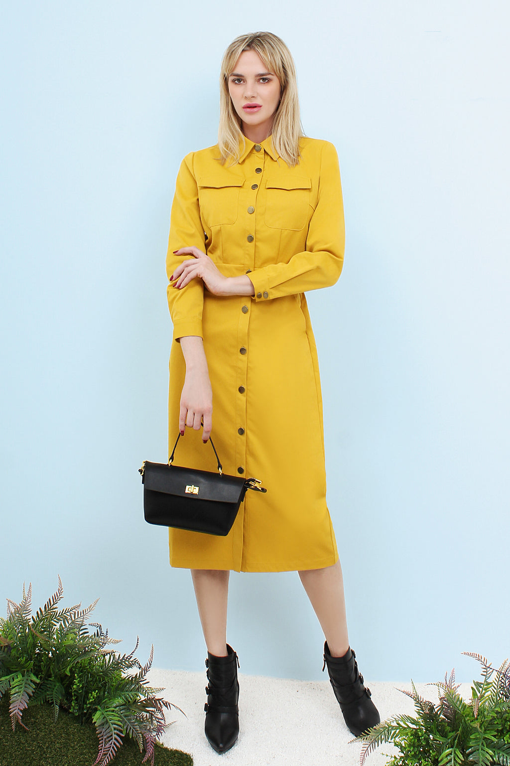 Button Down Utility Midi Dress