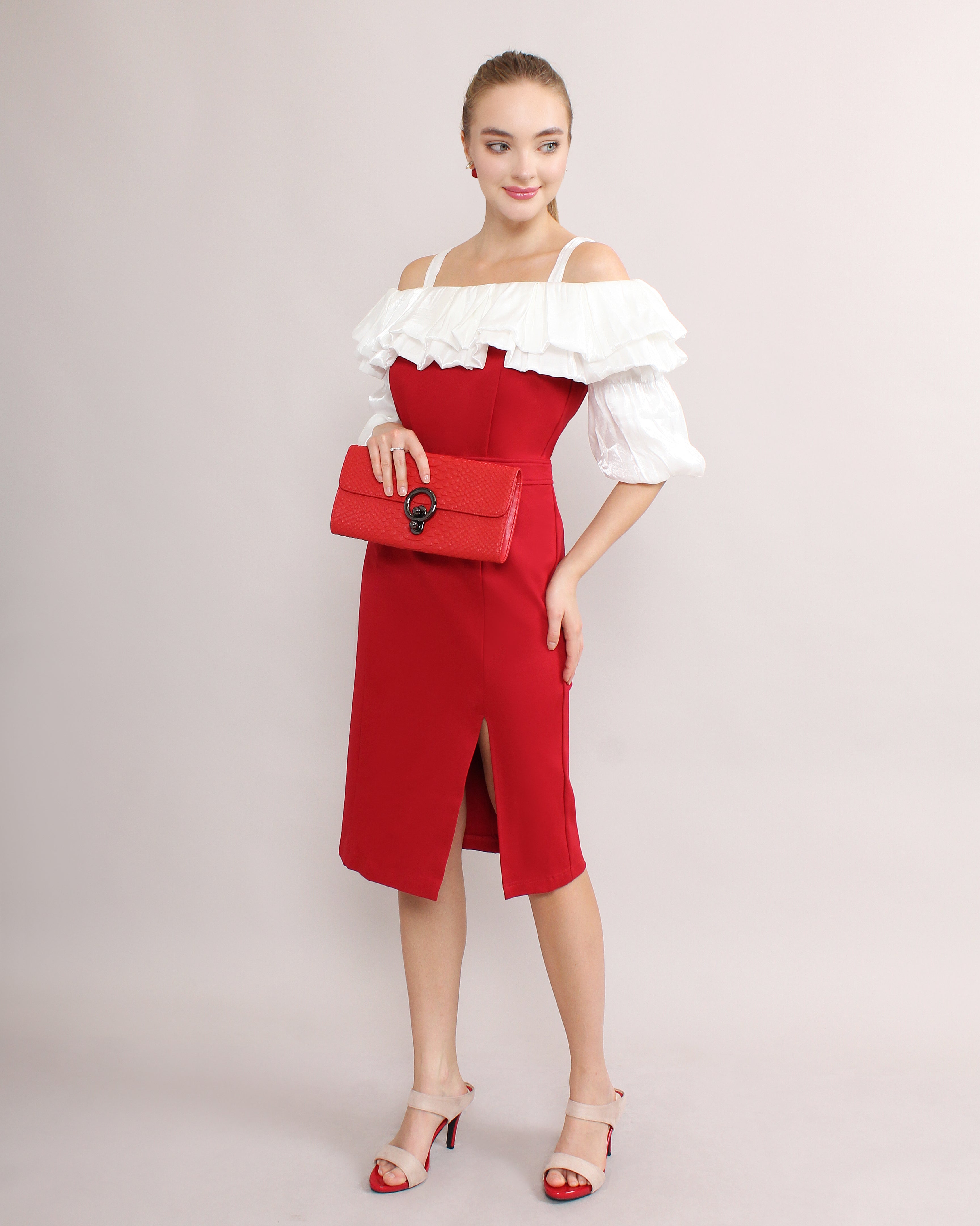 Off Shoulder Ruffle Midi Dress