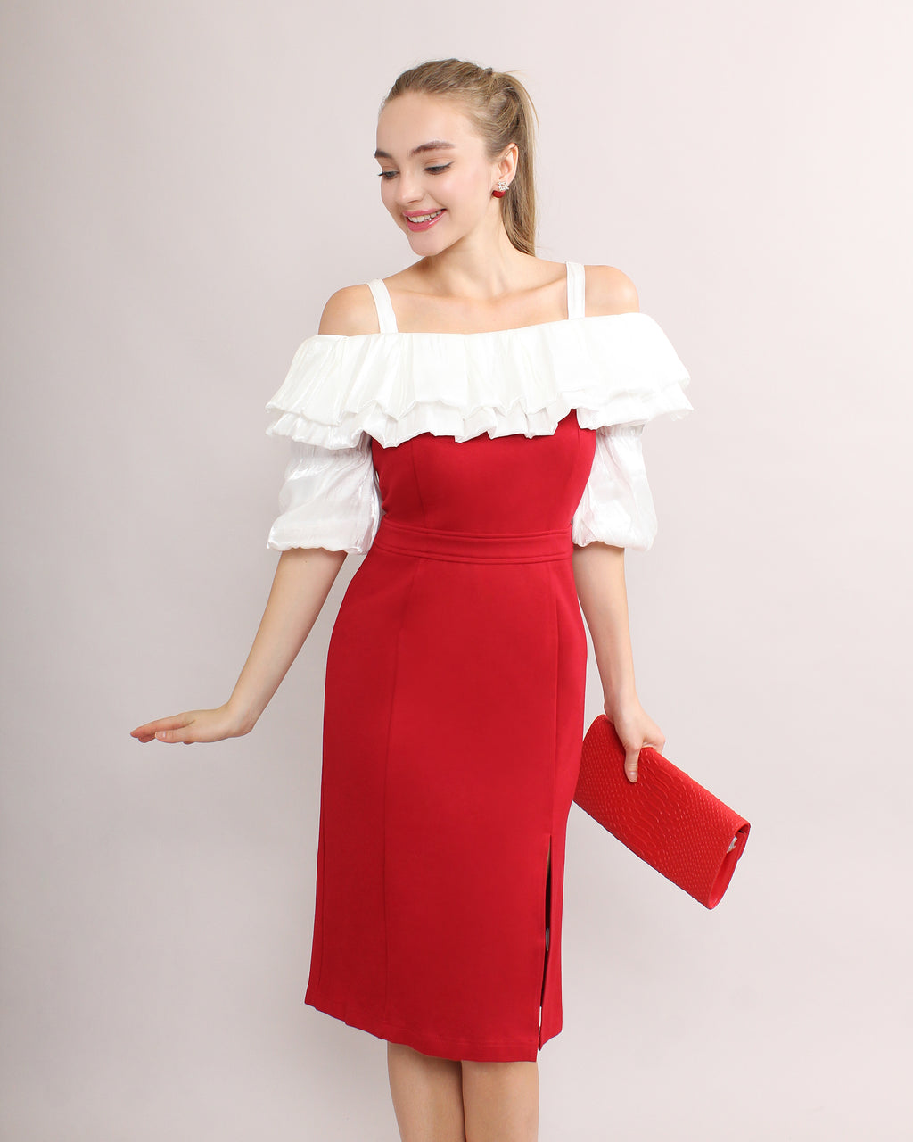 Off Shoulder Ruffle Midi Dress