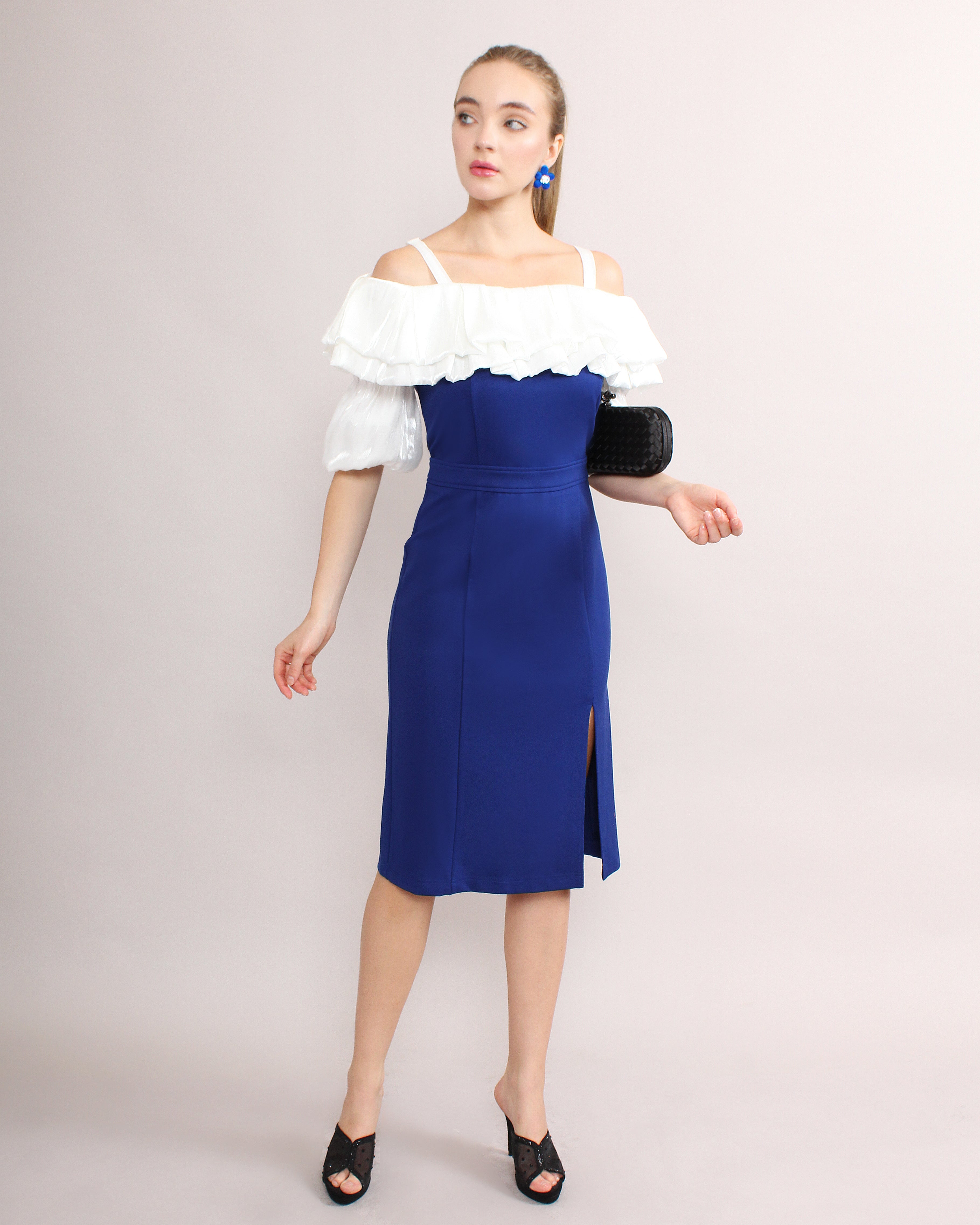 Off Shoulder Ruffle Midi Dress