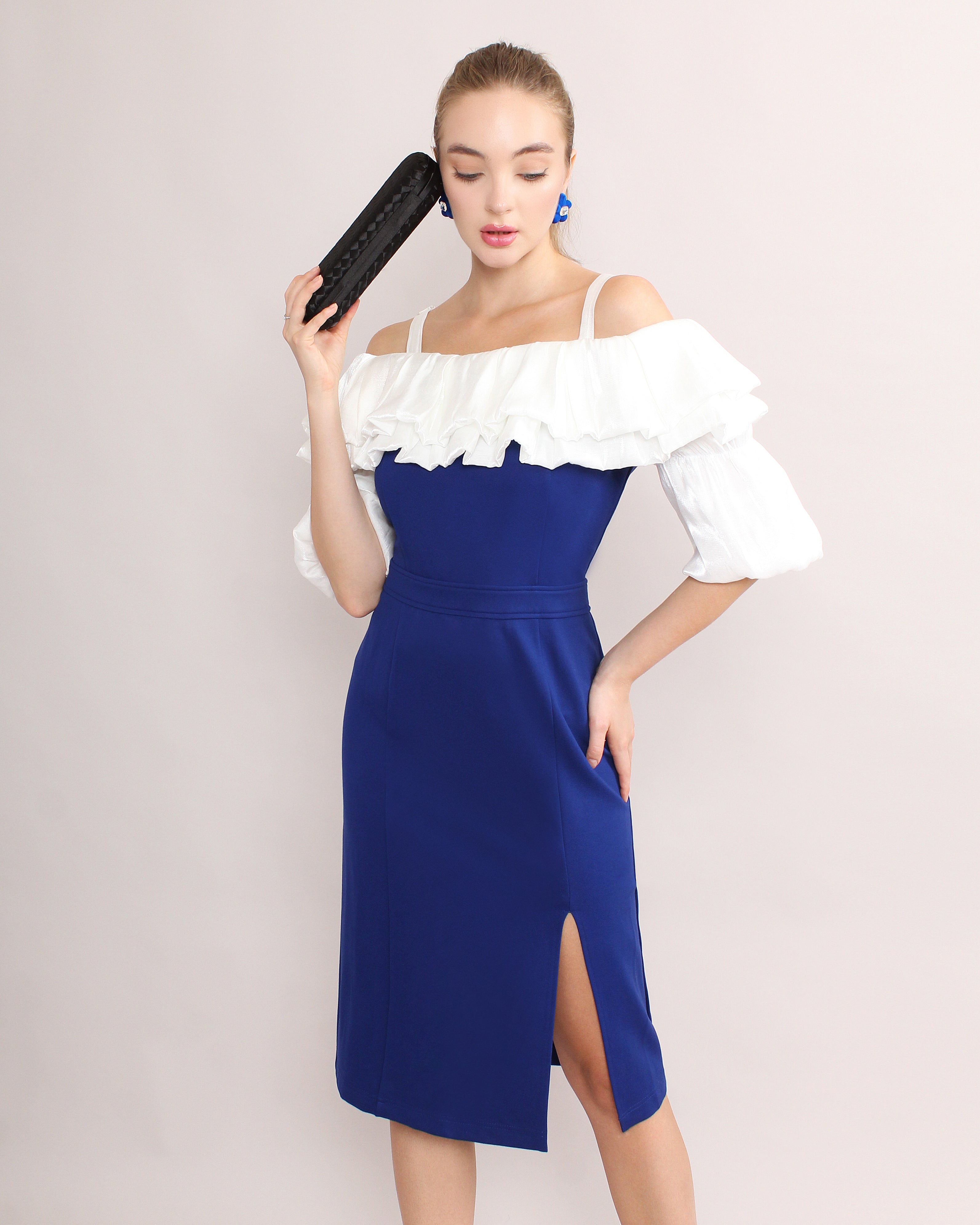 Off Shoulder Ruffle Midi Dress