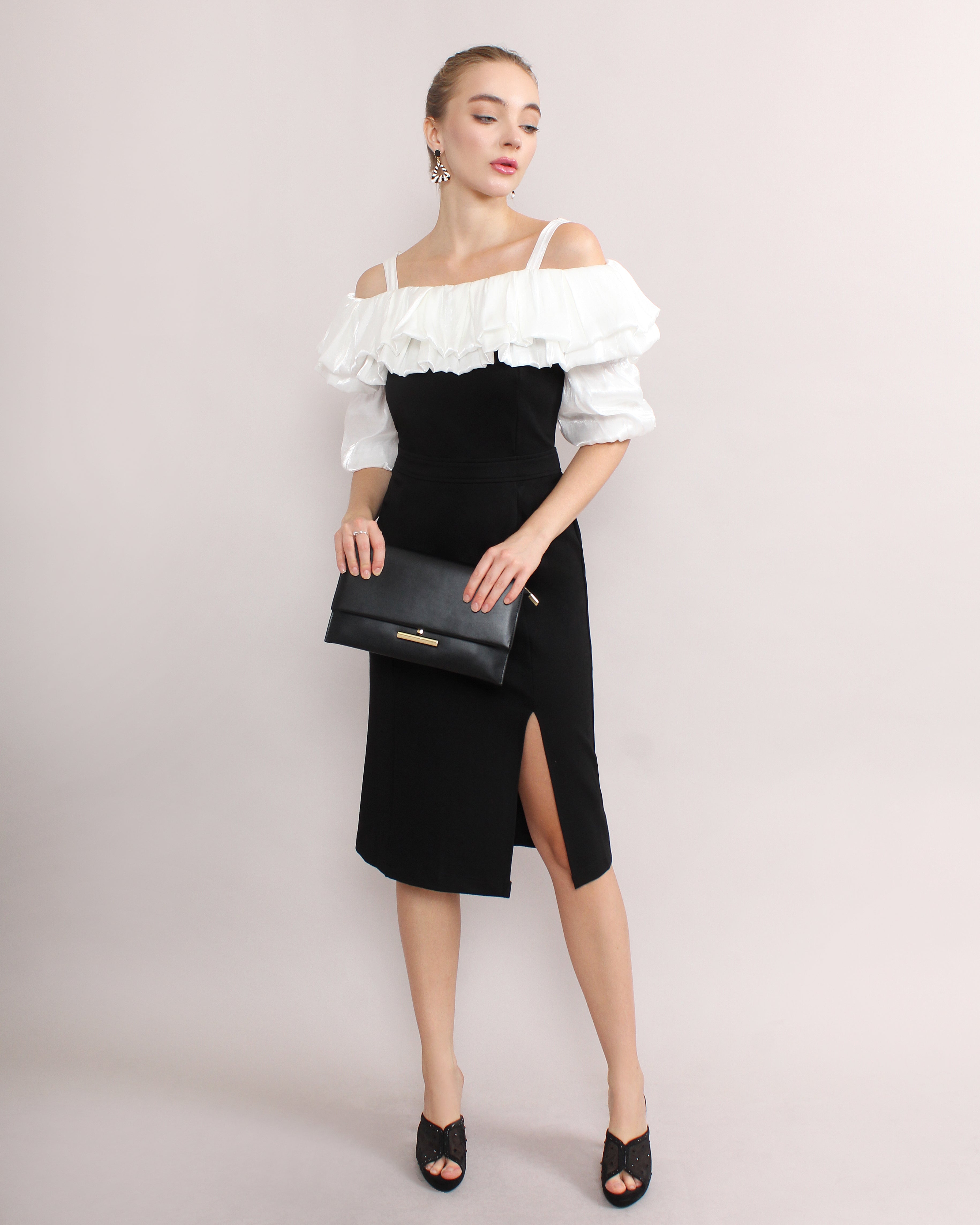 Off Shoulder Ruffle Midi Dress