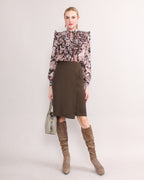 High Waisted Pleated Pencil Skirt