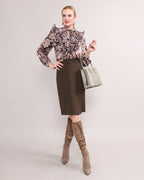 High Waisted Pleated Pencil Skirt