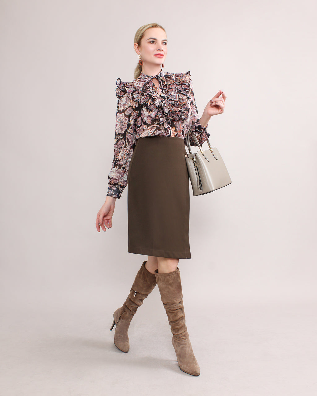 High Waisted Pleated Pencil Skirt