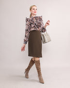 High Waisted Pleated Pencil Skirt