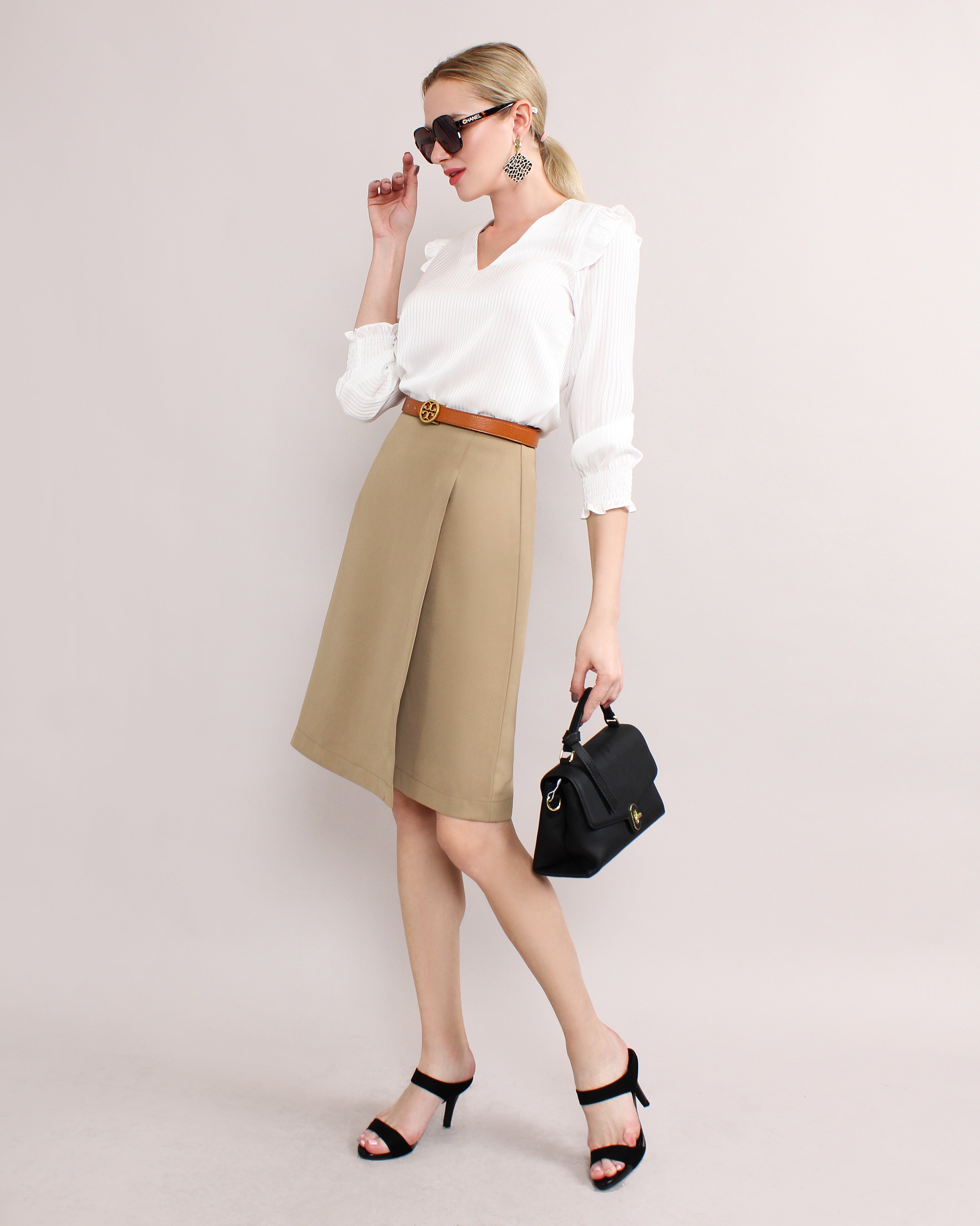 High Waisted Pleated Pencil Skirt