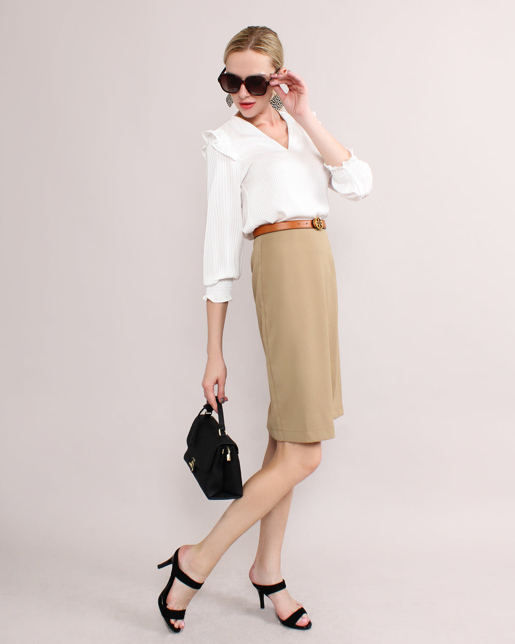 High Waisted Pleated Pencil Skirt