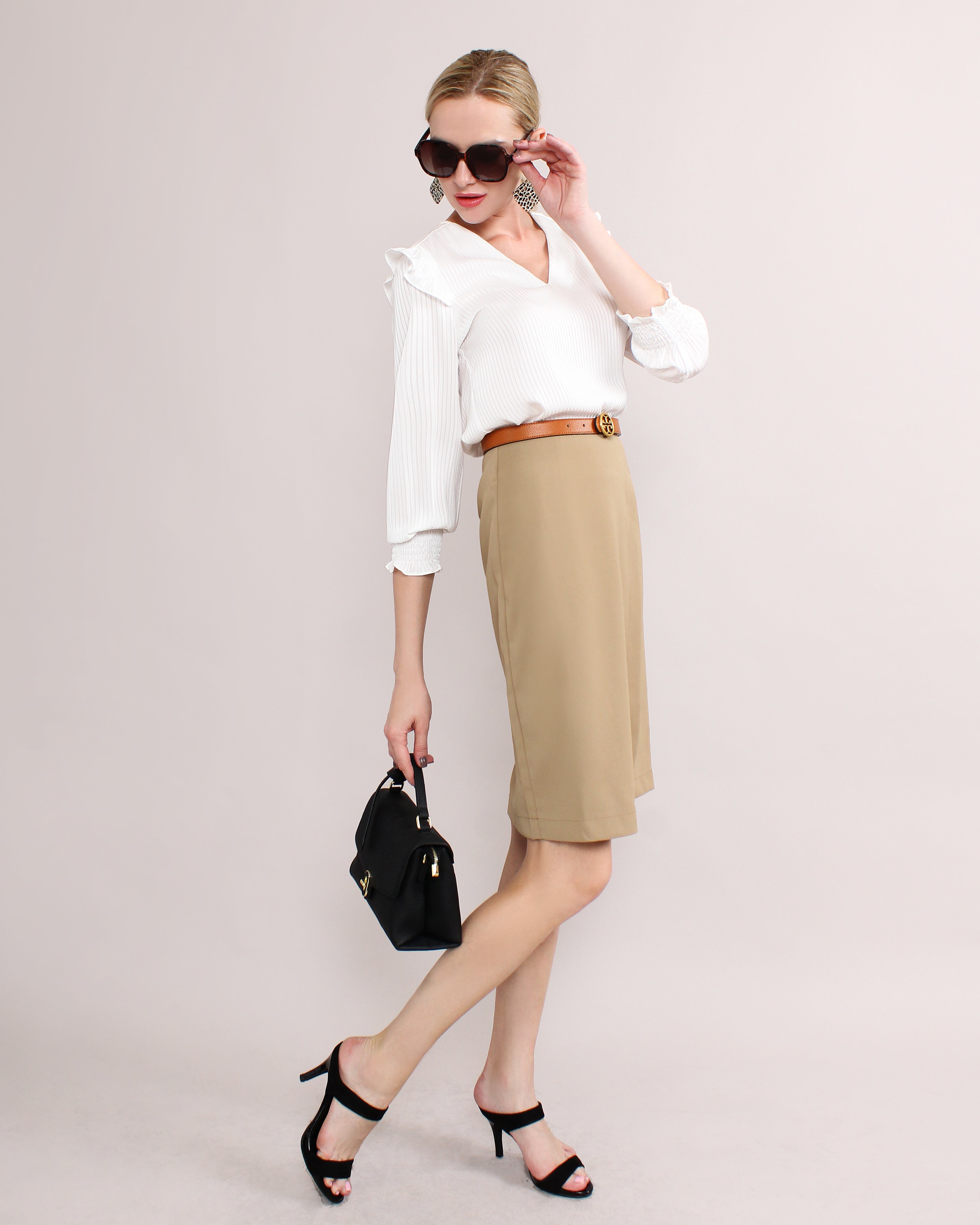 High Waisted Pleated Pencil Skirt