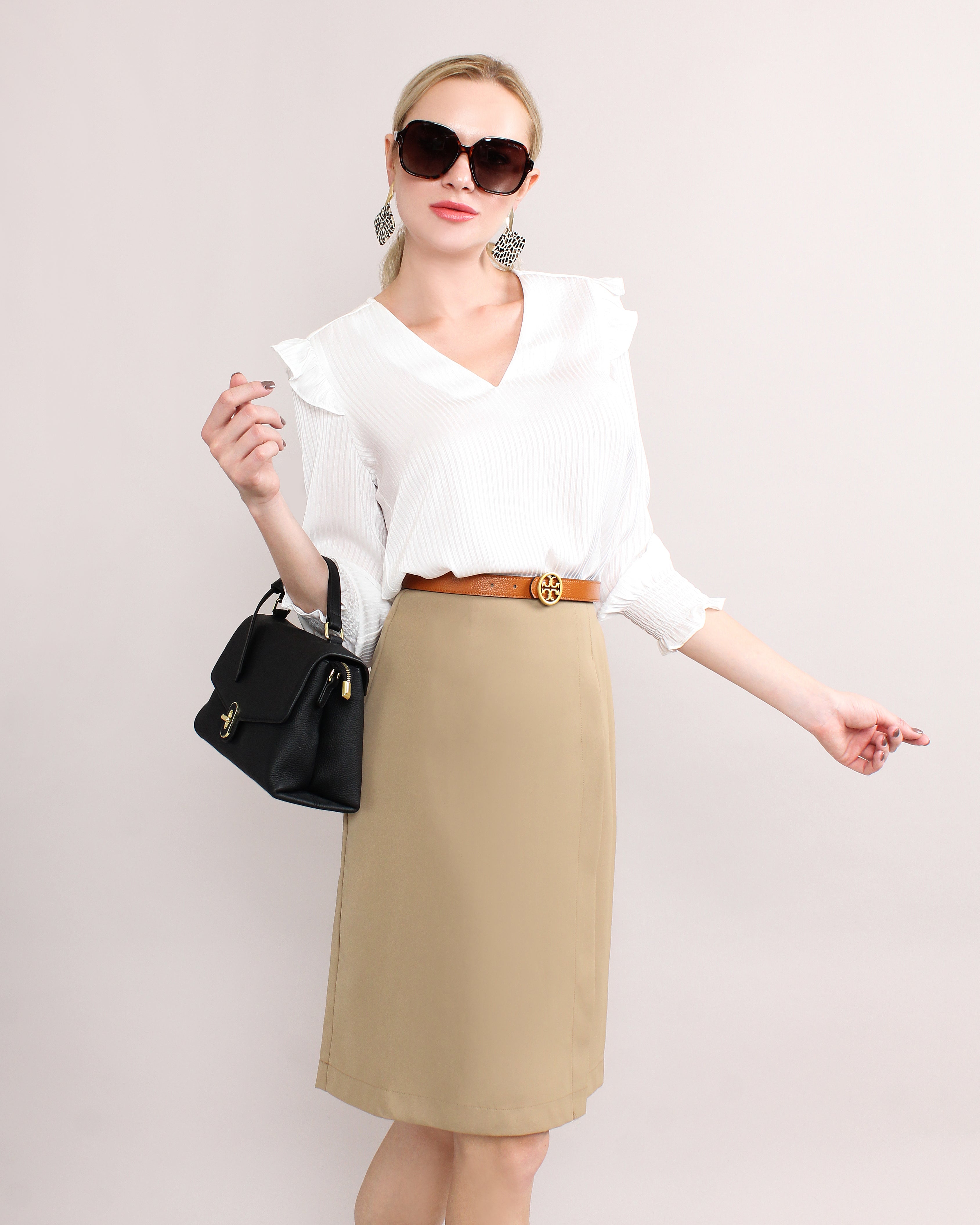High Waisted Pleated Pencil Skirt