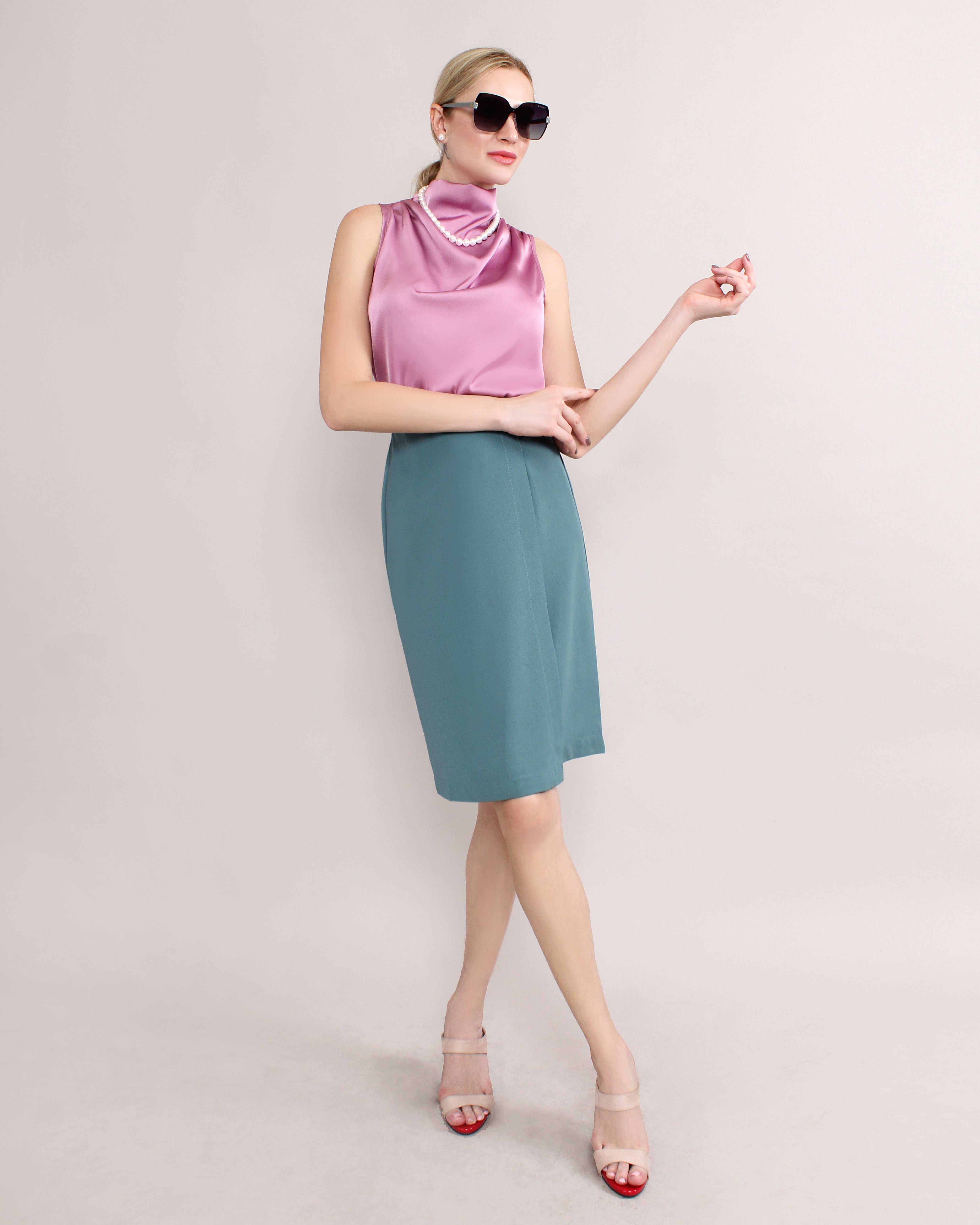 High Waisted Pleated Pencil Skirt