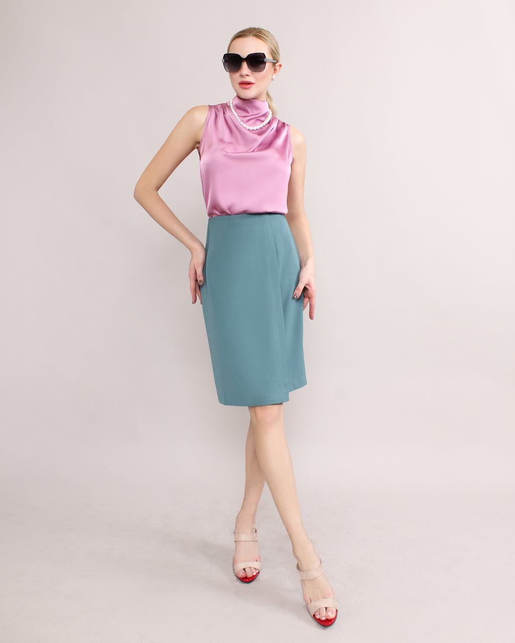High Waisted Pleated Pencil Skirt