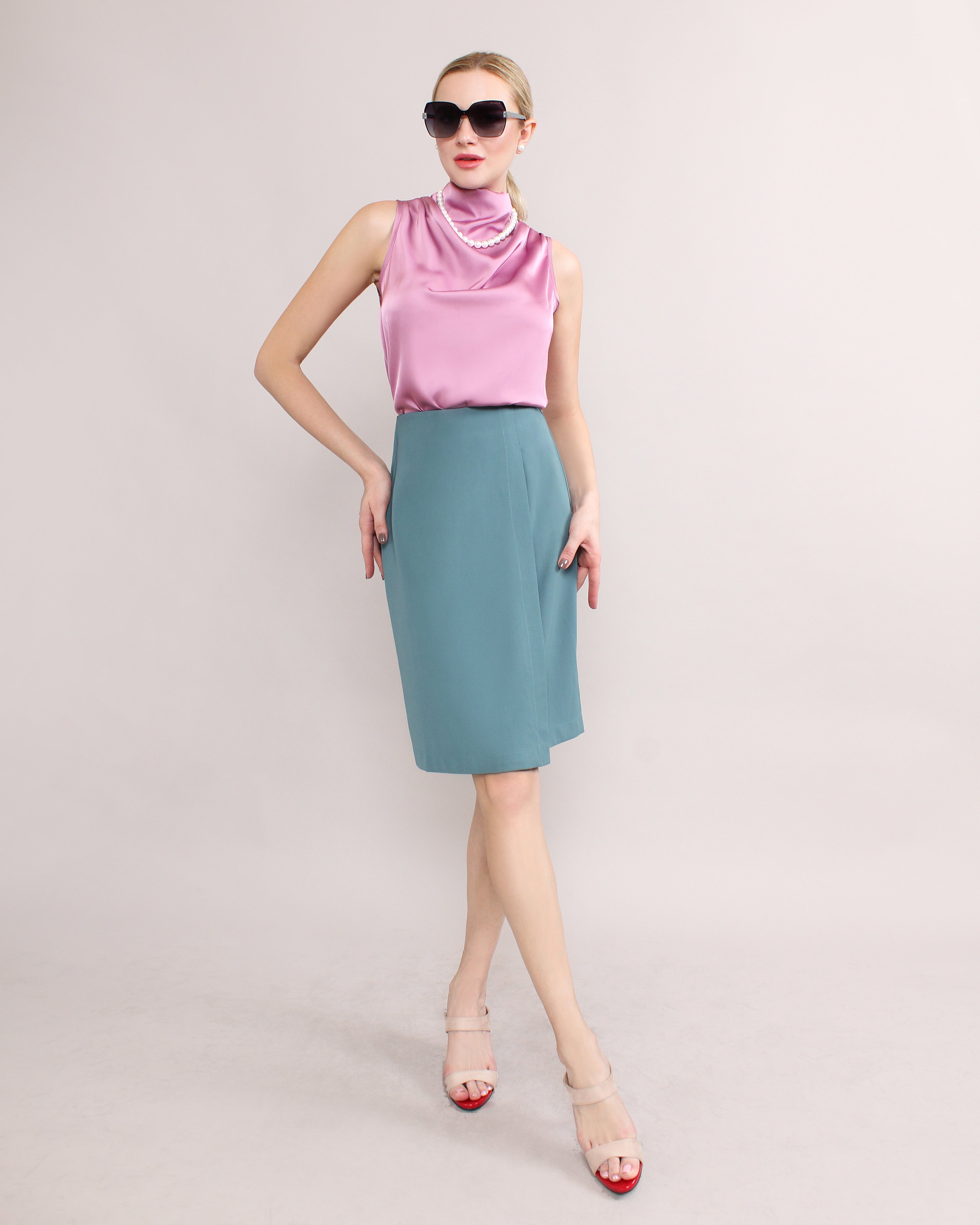 High Waisted Pleated Pencil Skirt