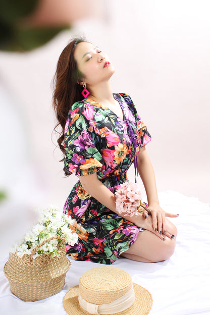 Amora V-Neck Drawstring Jumpsuit