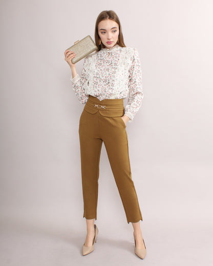 Fitted High Waist Chain Detail Suit Pants