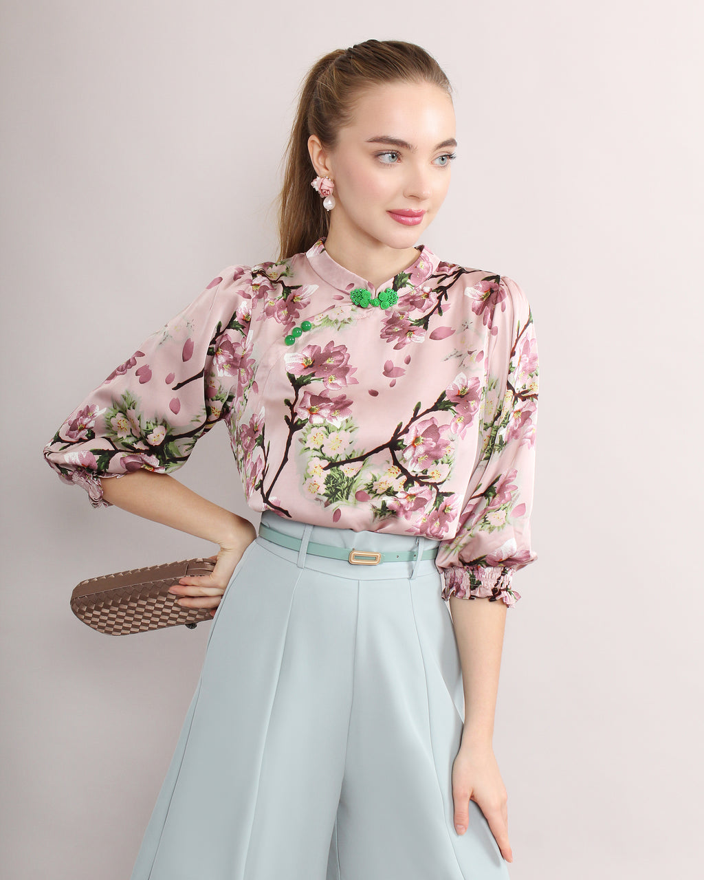 Qing Tian Satin Cheongsam Blouse
