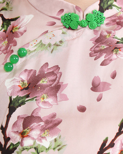 Silk Satin Floral Modern Cheongsam Blouse