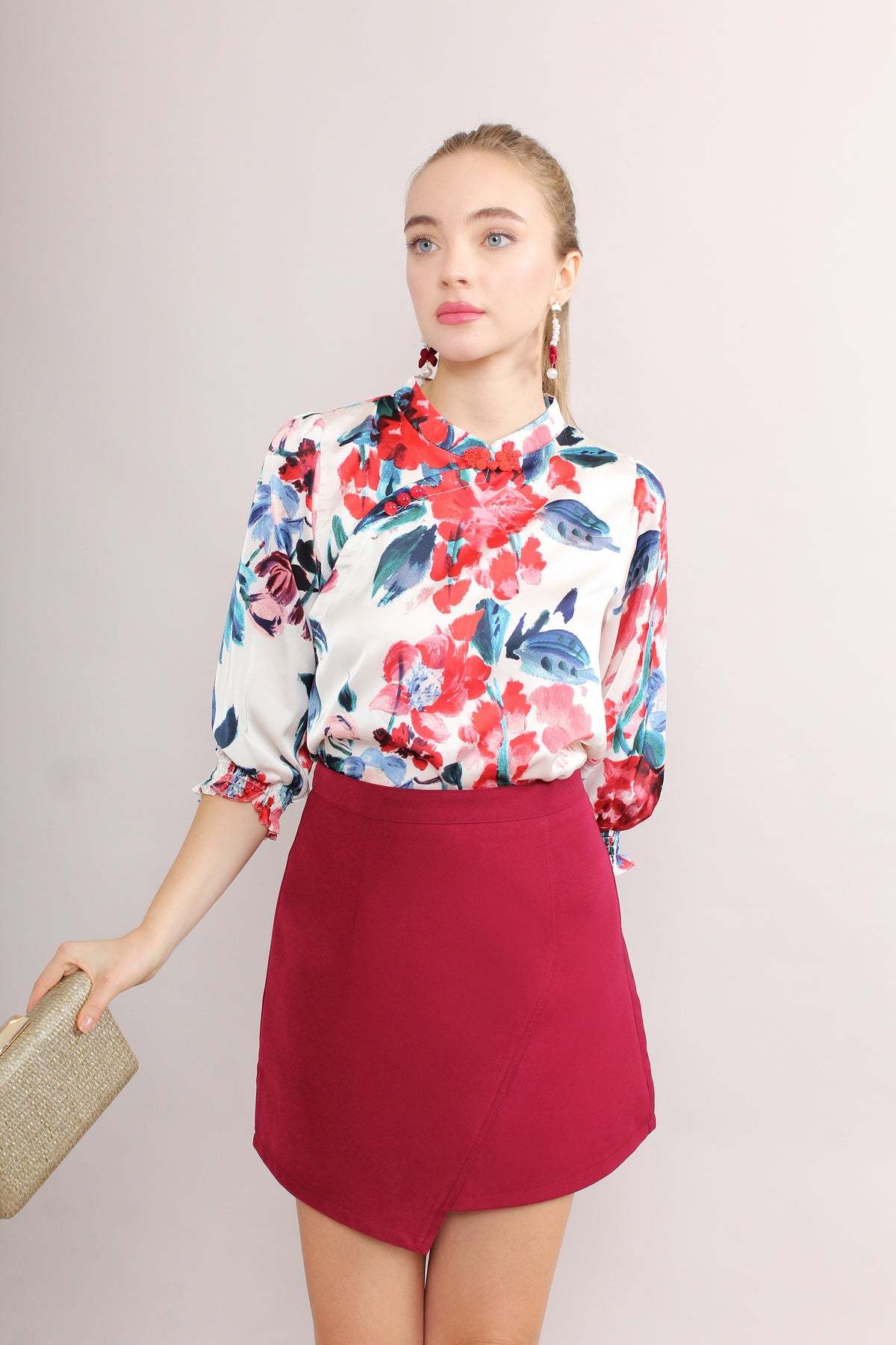 Qing Tian Satin Cheongsam Blouse