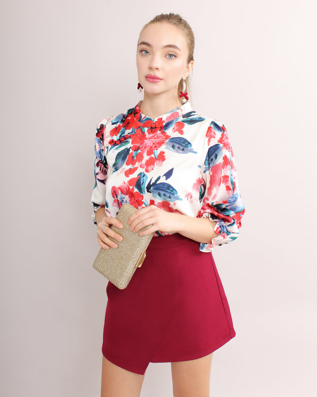 Qing Tian Satin Cheongsam Blouse