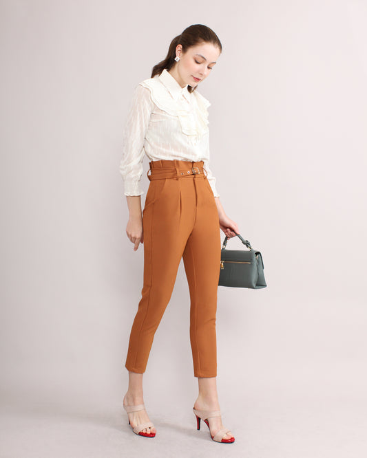 Suzie High Waist Belted Tapered Crop Trousers