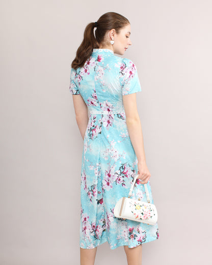 Mae Pearl Frog Button Mandarin Collar Dress