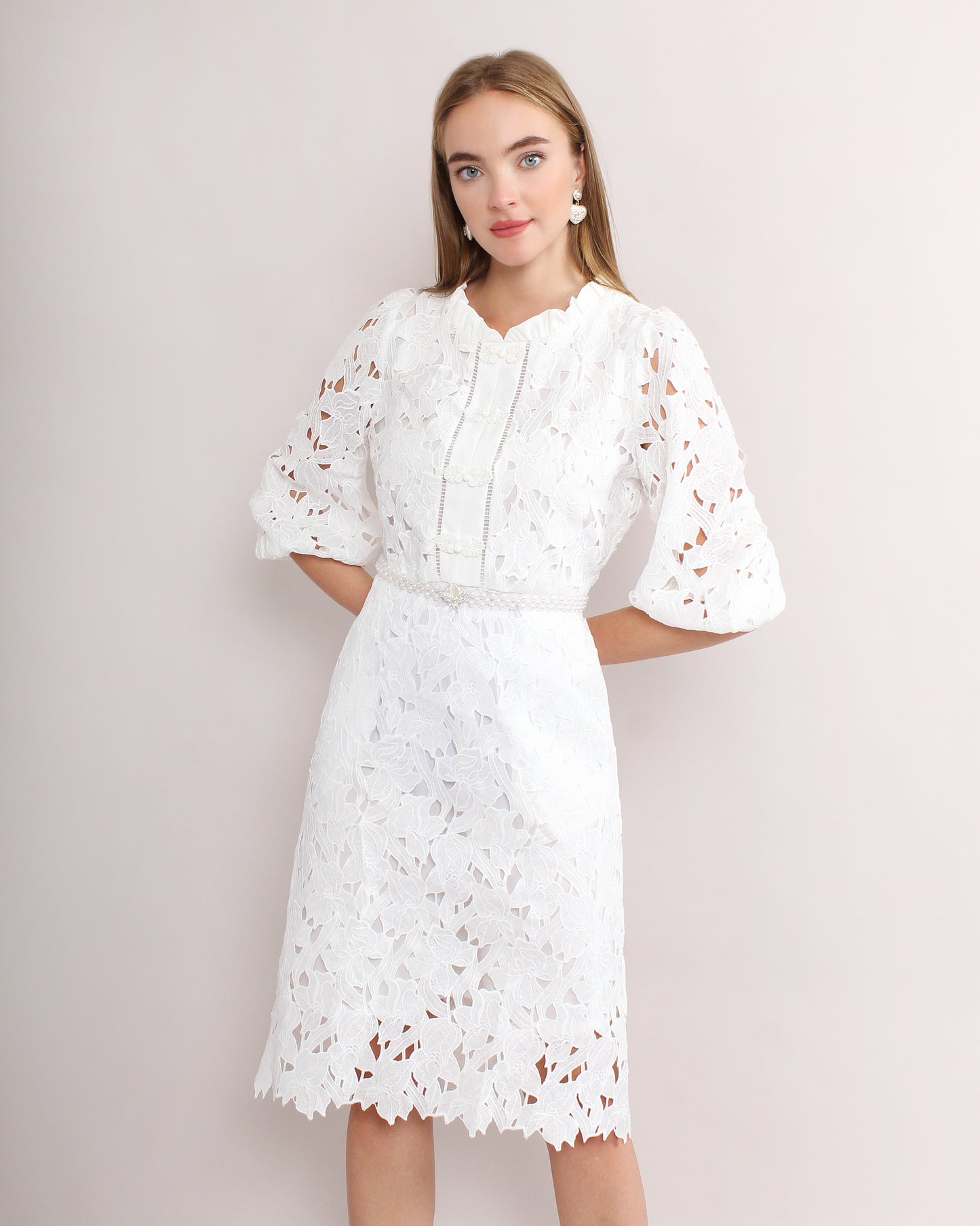 Pleated High Neck Floral Dress