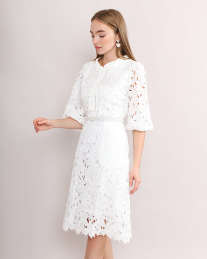Pleated High Neck Floral Dress