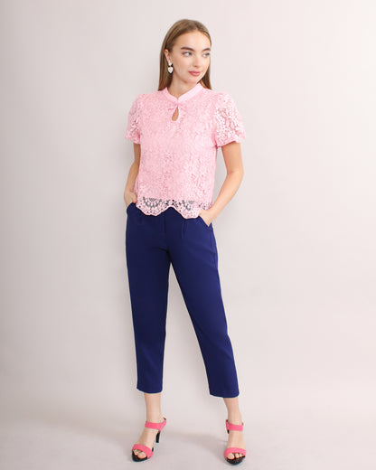 Floral Vintage Lace Keyhole Cheongsam Loose Blouse