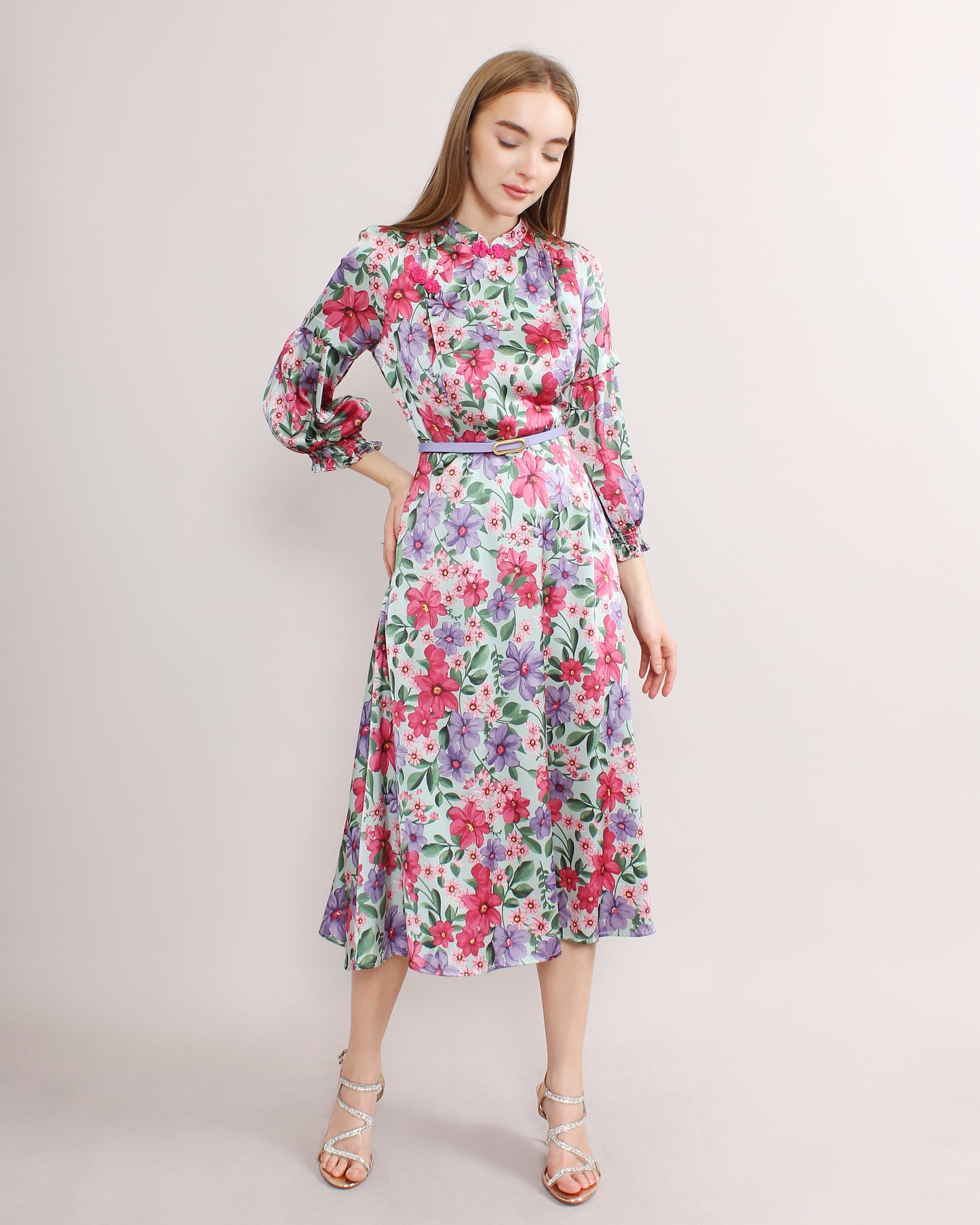Cheongsam Floral Midi Flowy Dress