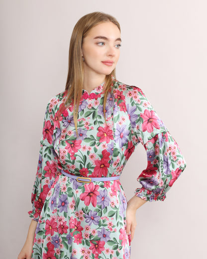 Cheongsam Floral Midi Flowy Dress