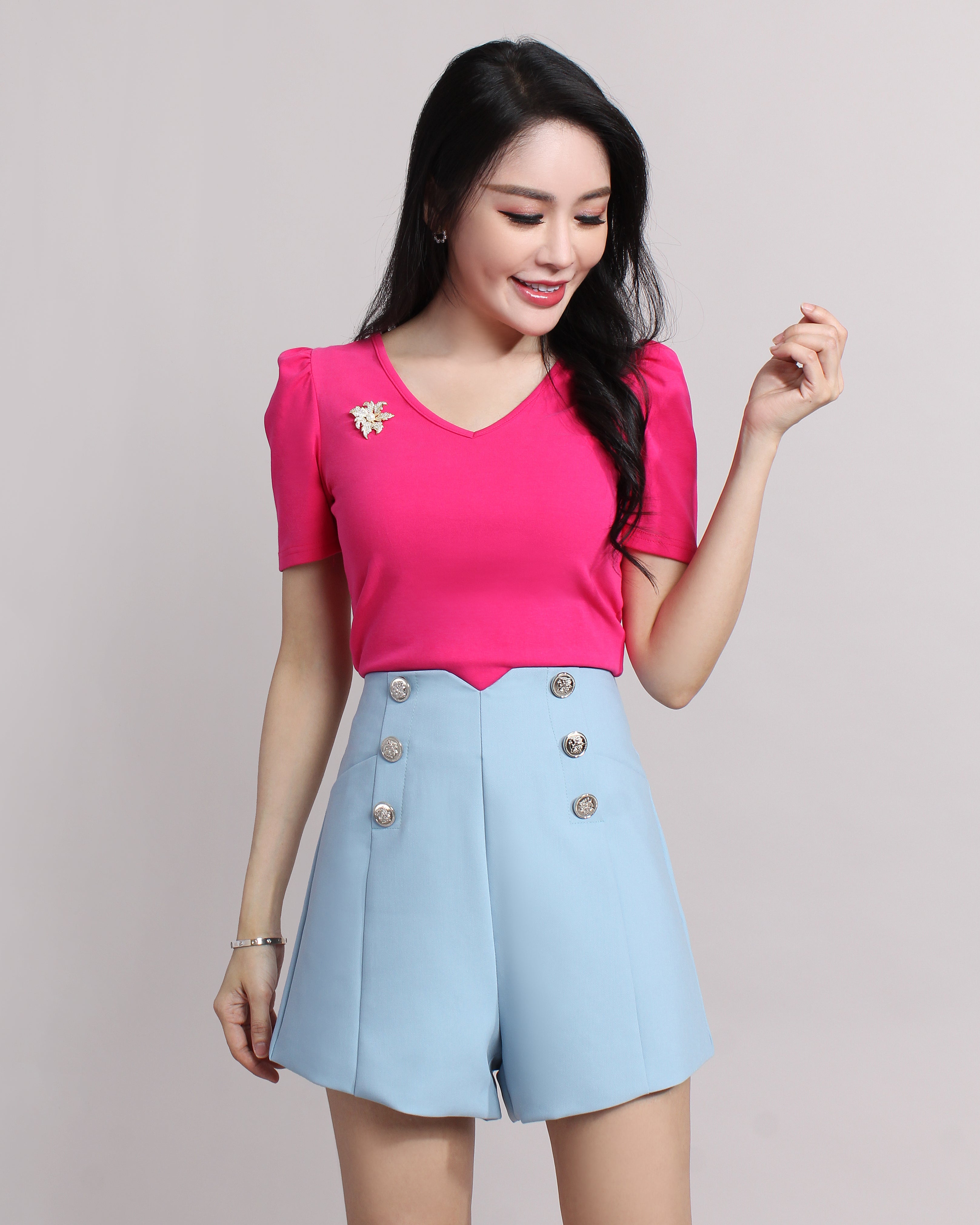 High Waist Buttoned Shorts