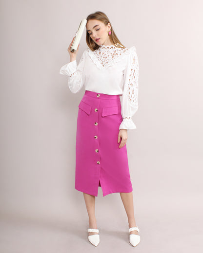 Casual Button Front Pencil Skirt