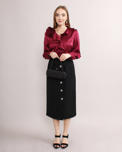 Casual Button Front Pencil Skirt