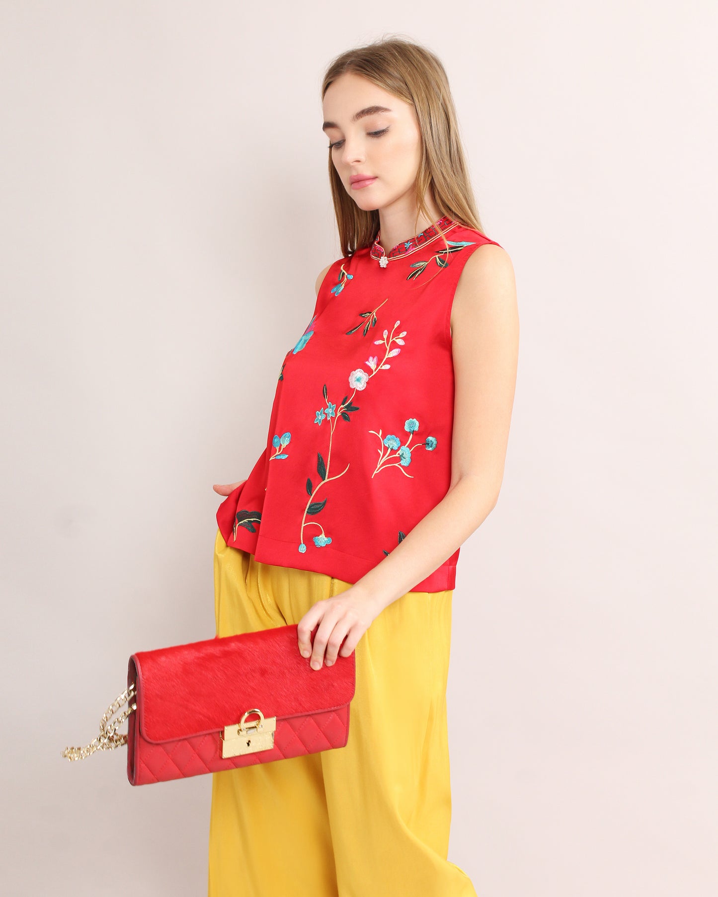 Vibrant Embroidered pattern Cheongsam Blouse