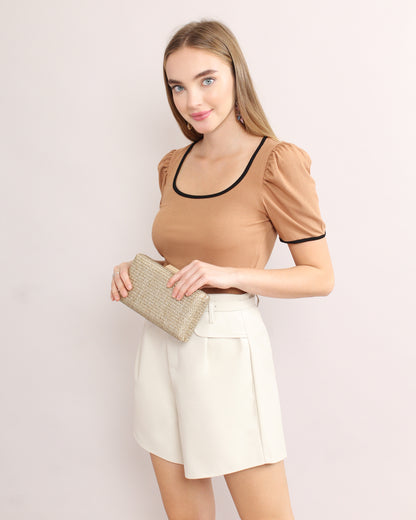 Casual Sccop Neck Fitted Blouse