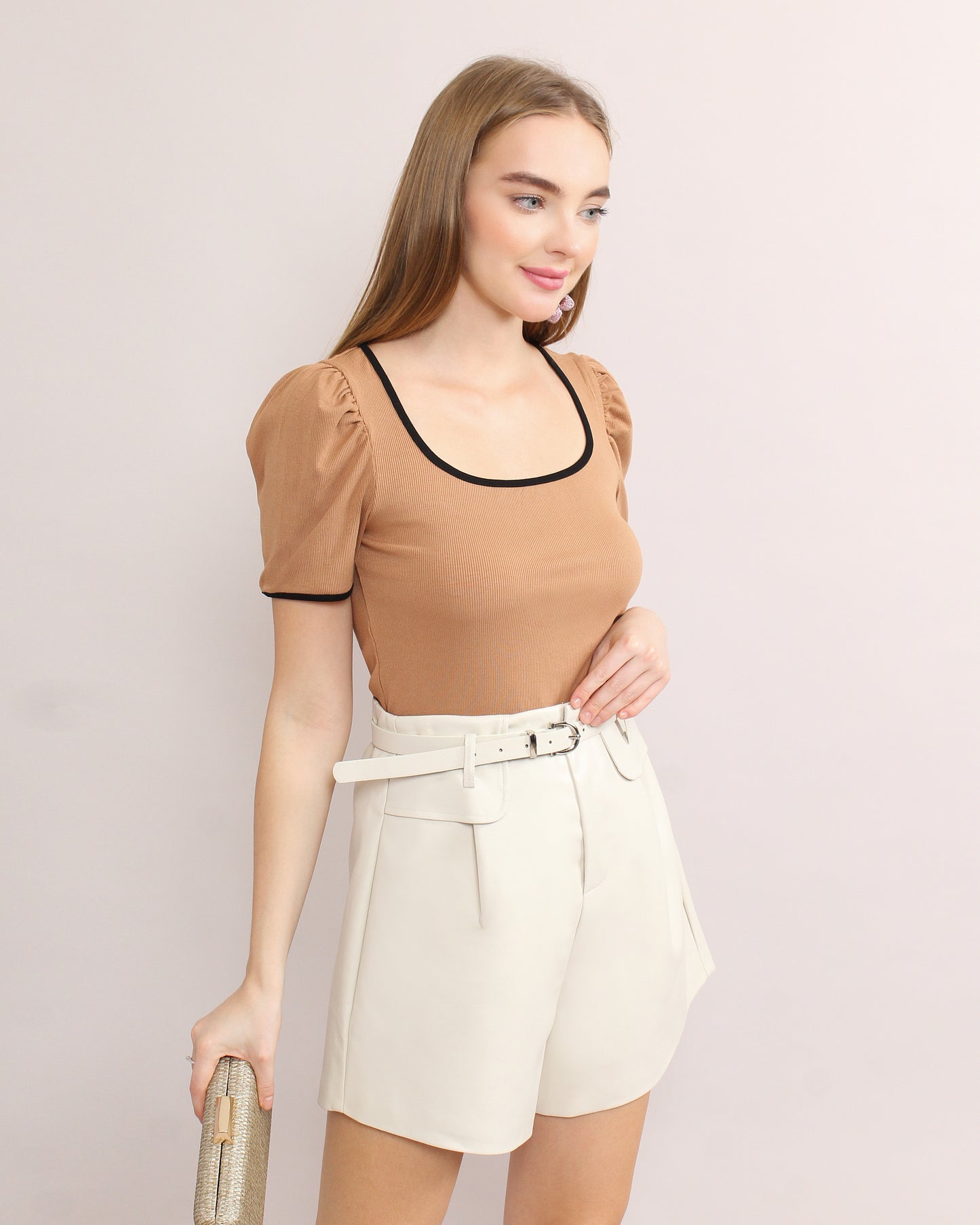 Casual Sccop Neck Fitted Blouse