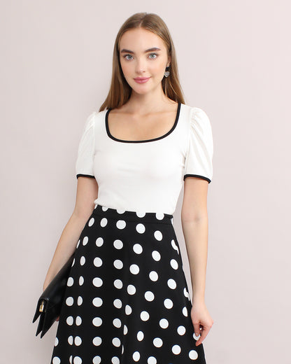 Casual Sccop Neck Fitted Blouse