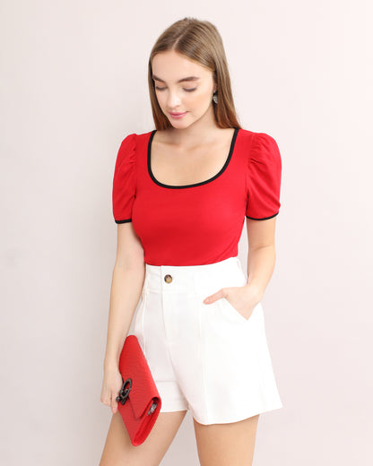 Casual Sccop Neck Fitted Blouse