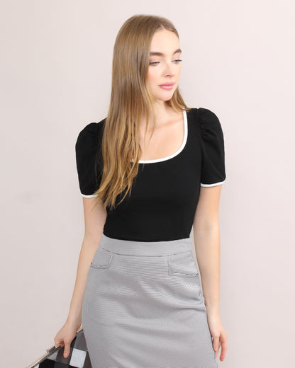 Casual Sccop Neck Fitted Blouse