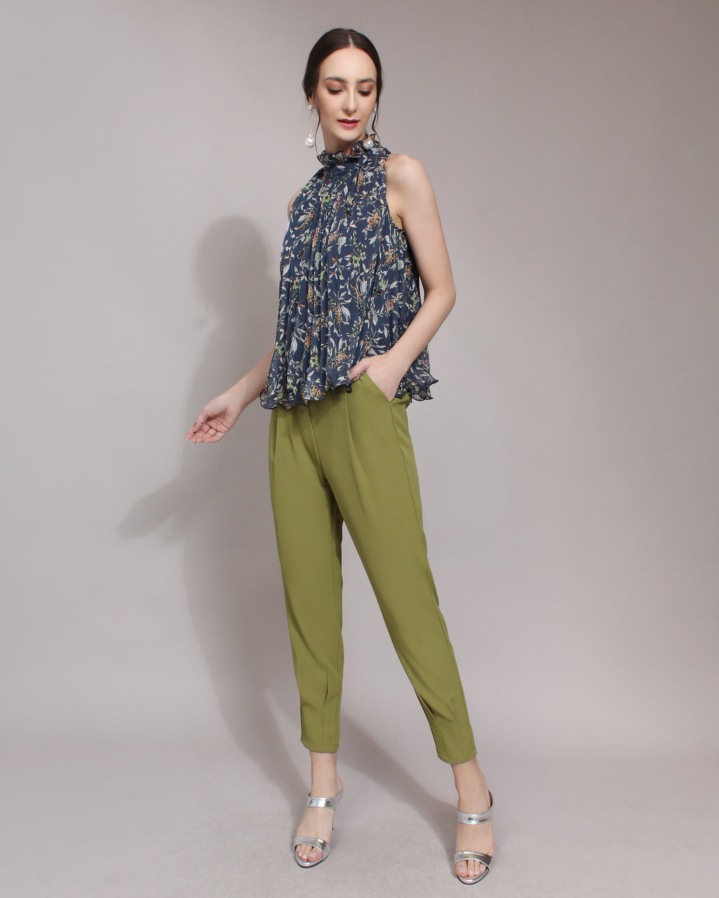 Floral Print High Neck Chiffon Blouse
