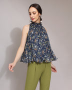 Floral Print High Neck Chiffon Blouse
