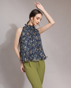 Floral Print High Neck Chiffon Blouse